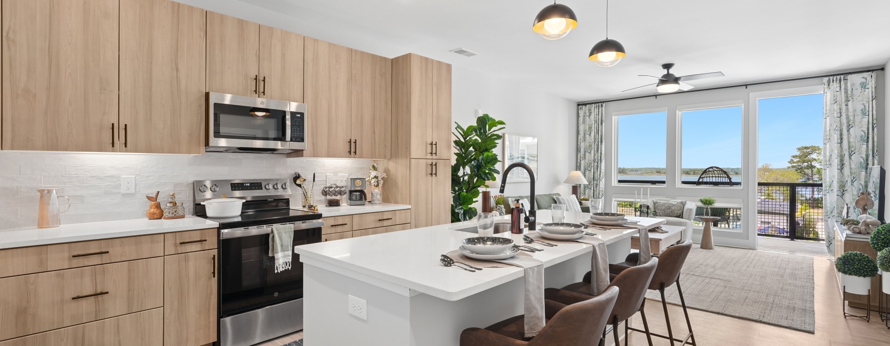expansive kitchen with island and view
